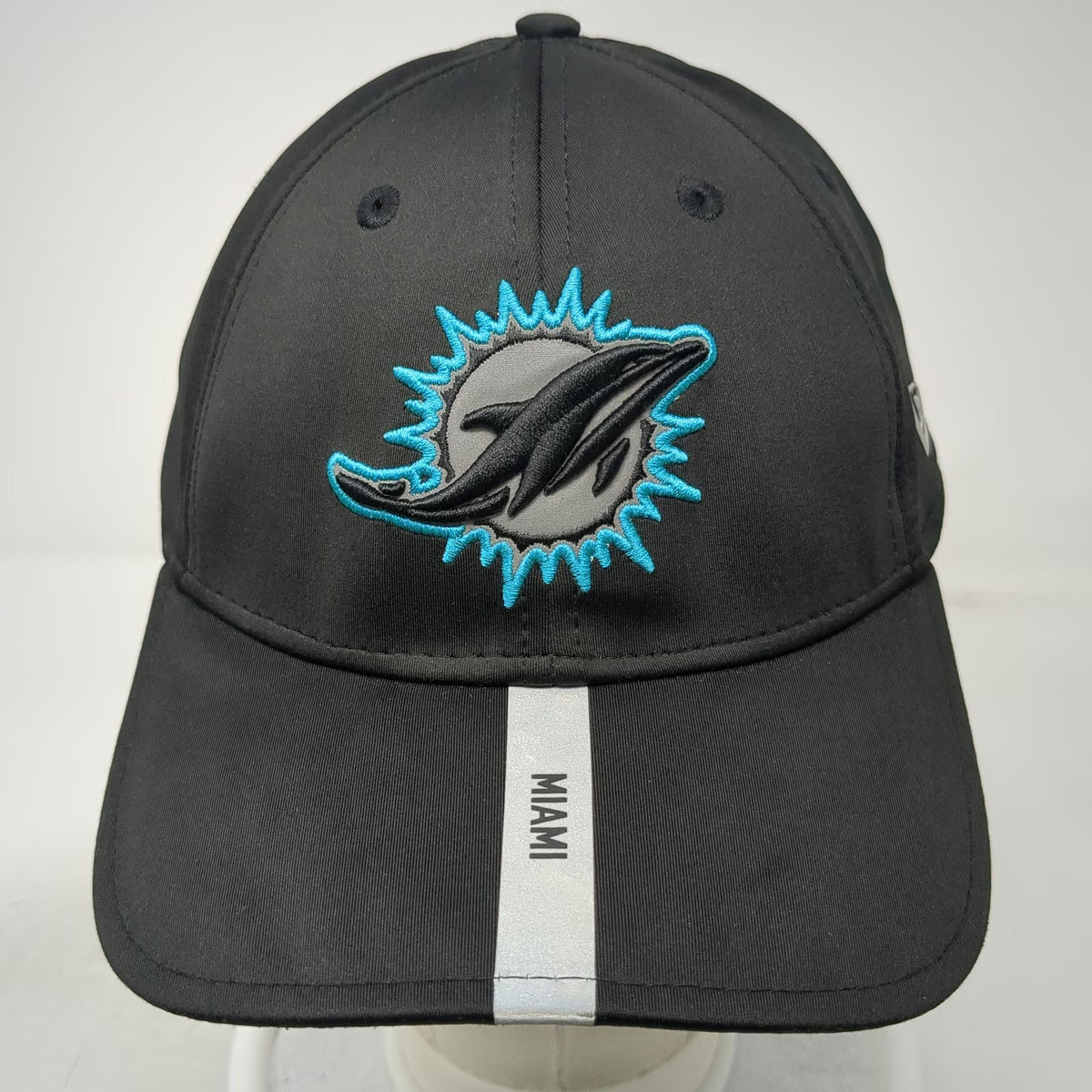 Miami Dolphins NFL New Era Black One Size Reflective Stripe 9FORTY Hat Stretch