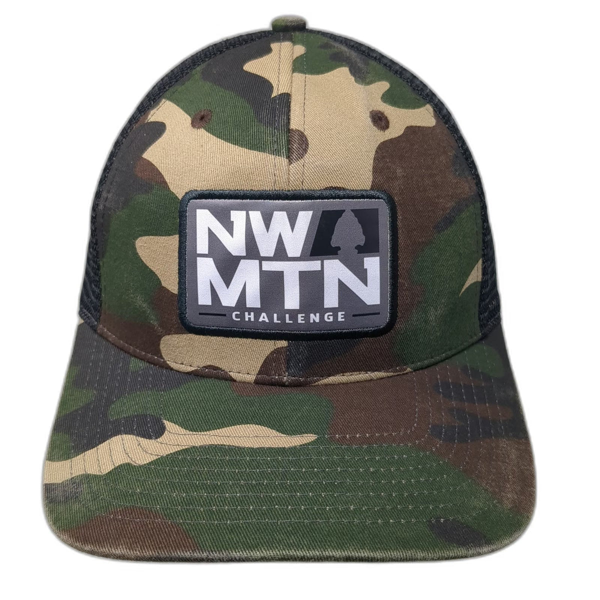 NW MTN Challenge Green Black Brown Mesh Camo One Size Trucker Hat Snapback