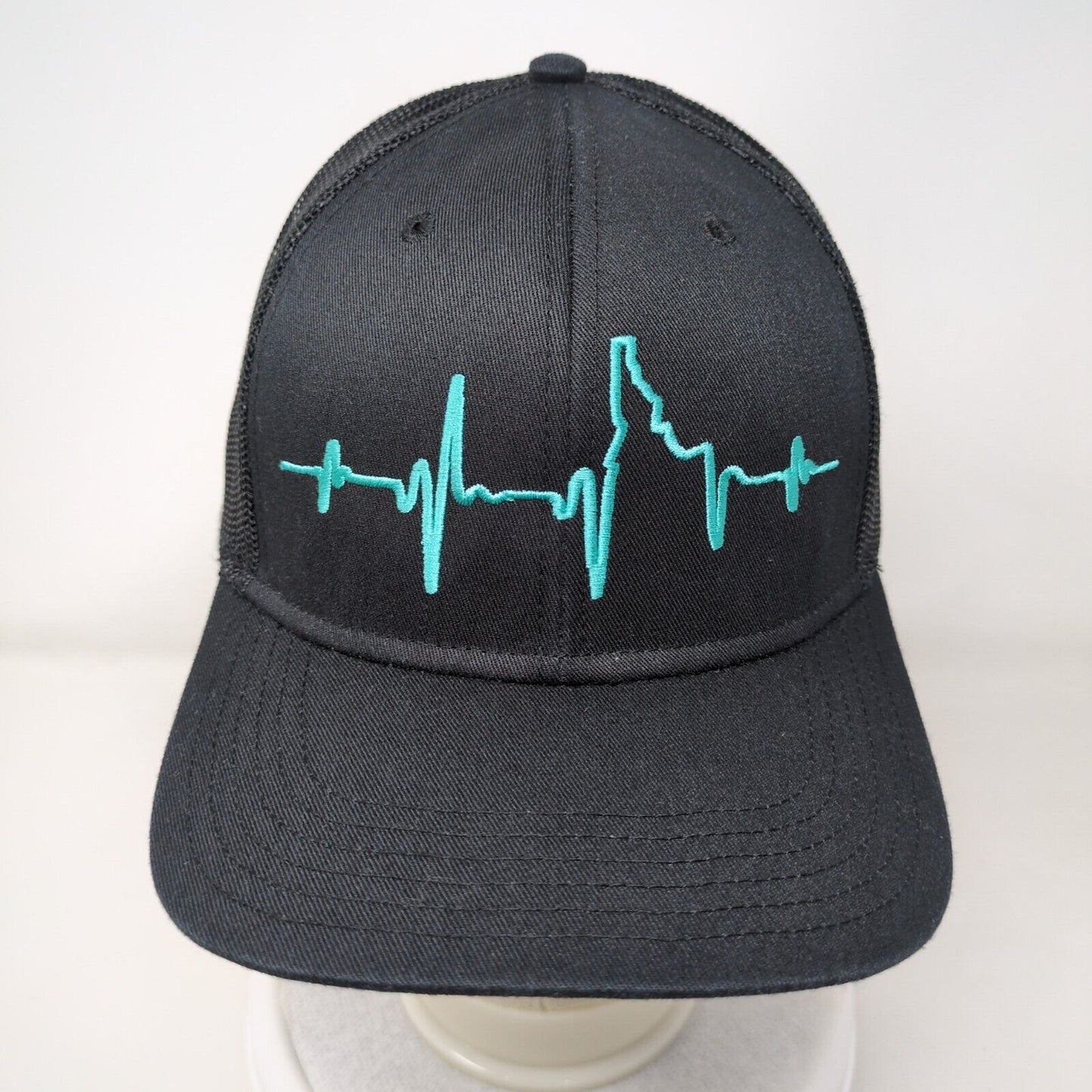 Heartbeat Wave Snapback Mesh Back Trucker Hat Black OSFM Embroidered Otto