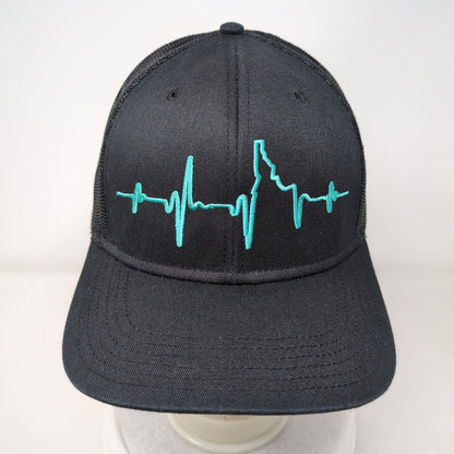 Heartbeat Wave Snapback Mesh Back Trucker Hat Black OSFM Embroidered Otto