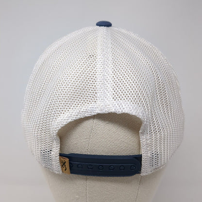 Browning Snapback Trucker Hat Blue One Size Adjustable Leather Patch Mesh Back