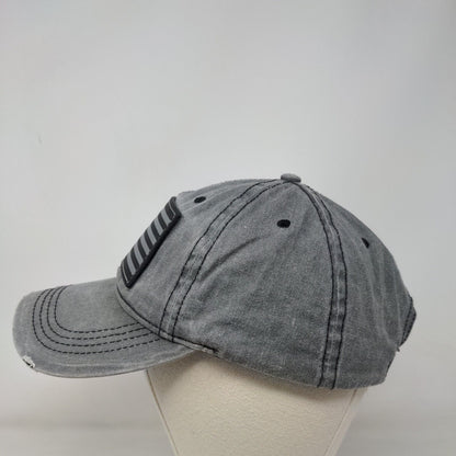 American Flag Leather Patch Strapback Hat Gray One Size Adjustable 6 Panel