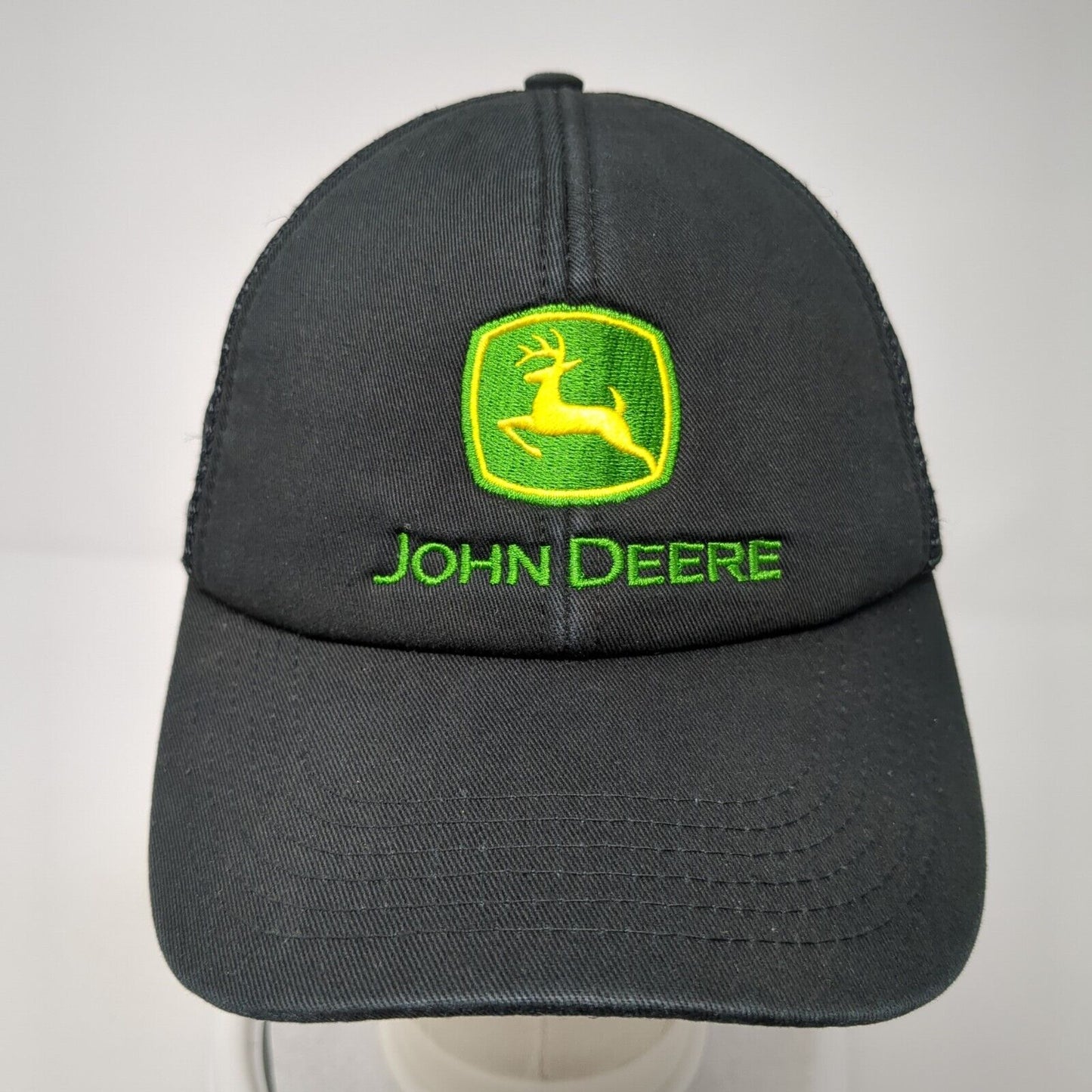John Deere Snapback Trucker Hat Black One Size Adjustable Embroidered Mesh Back