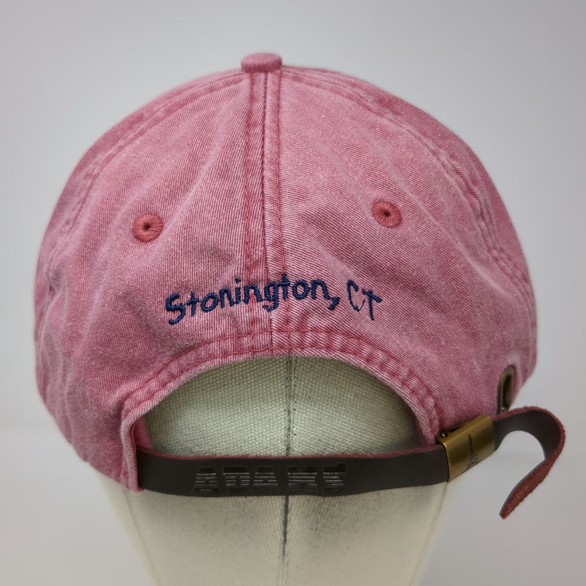 Adams Baseball Cap Red One Size Leather Strapback Dog Watch Cafe Stonington CT