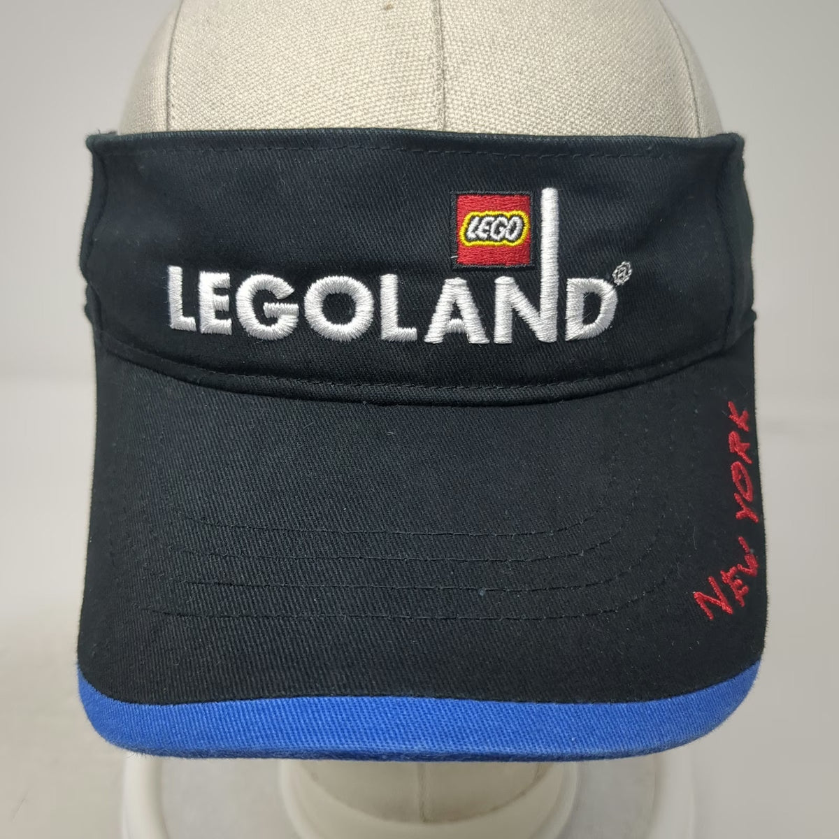 Legoland New York Visor Black One Size Adjustable Hat Strapback Blue Brim Logo