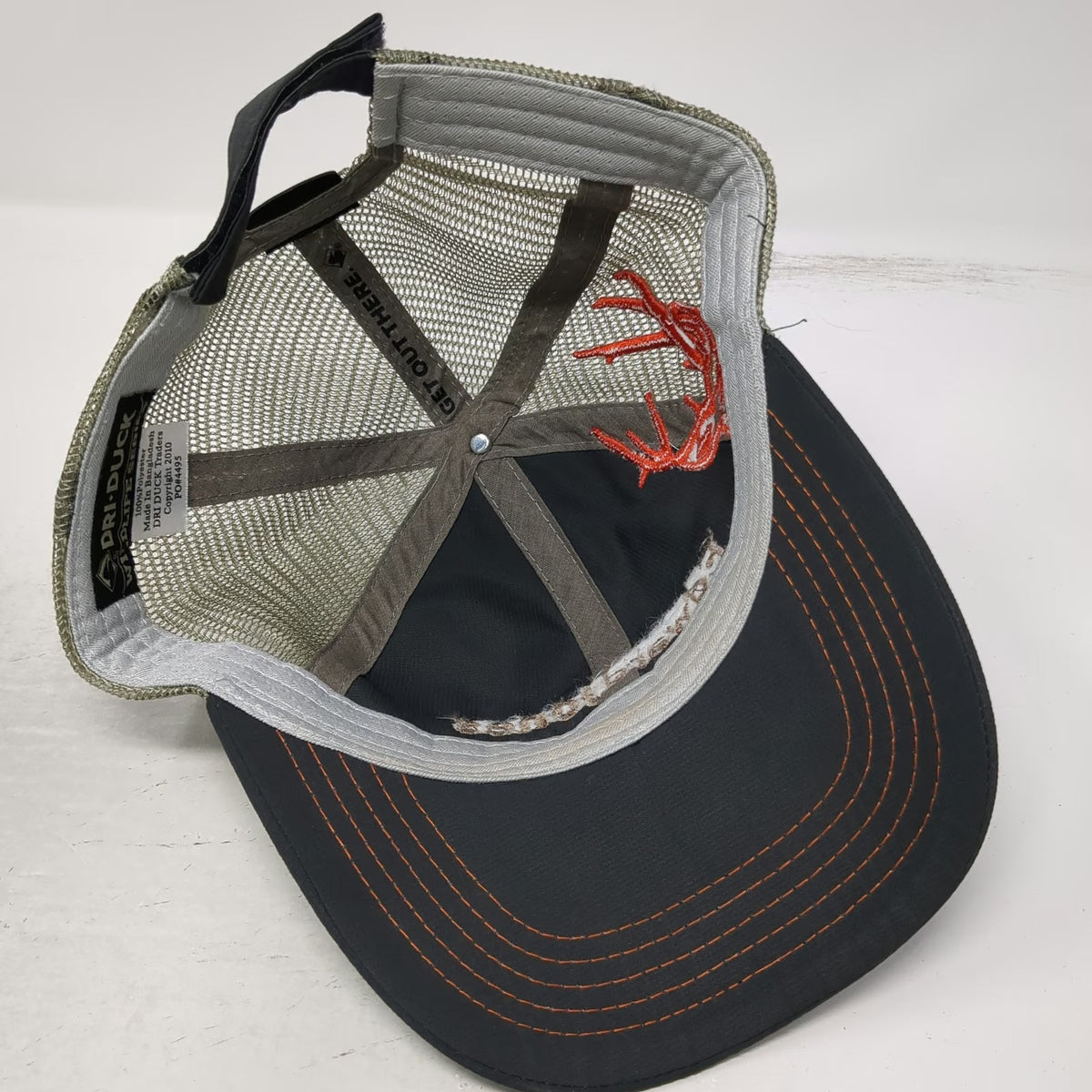 DRI-DUCK Baseball Cap Gray One Size Mesh Edward Jones Orange Antlers Hat Stitch