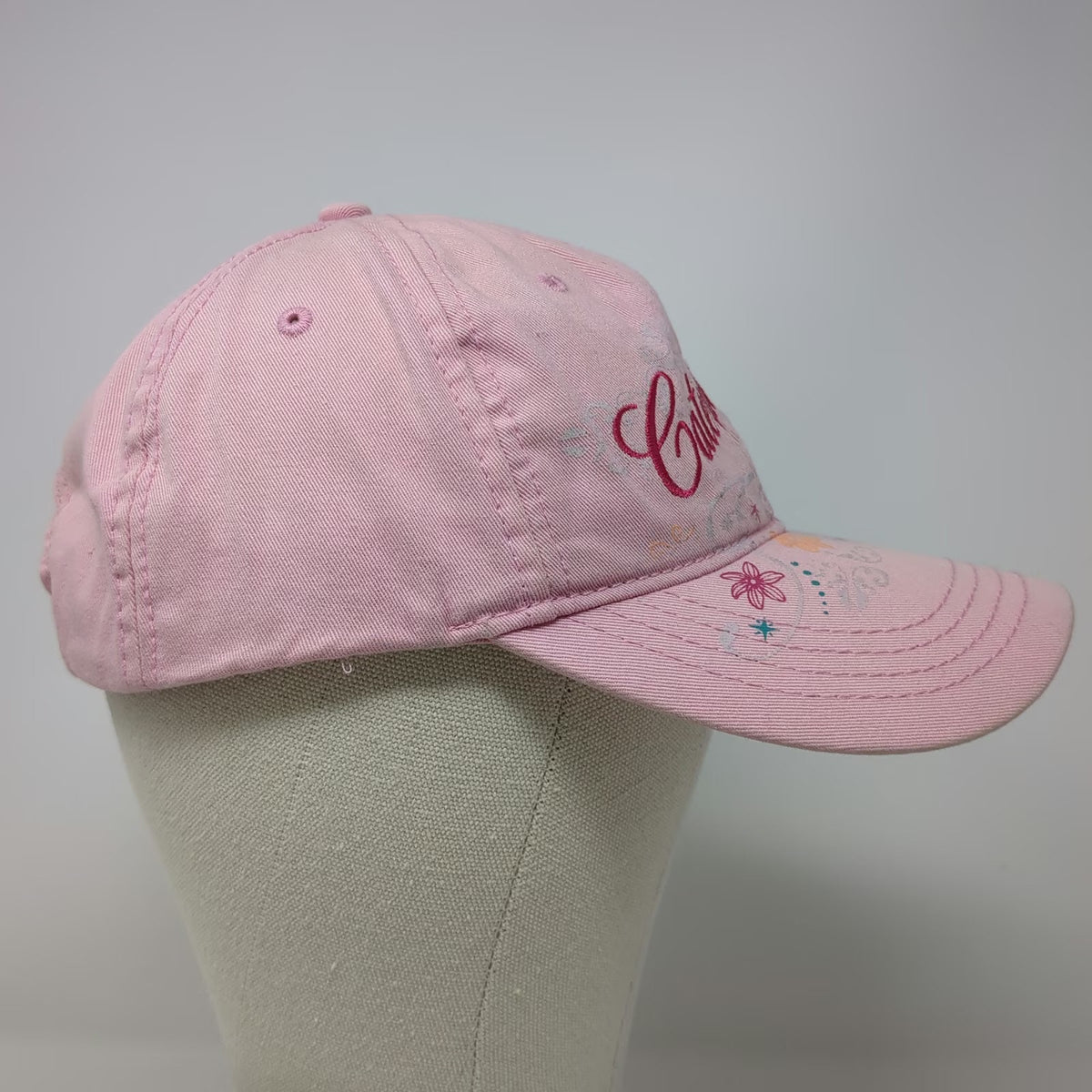 Caterpillar Baseball Cap Pink One Size Floral Embroidery Strapback Hat CAT Logo