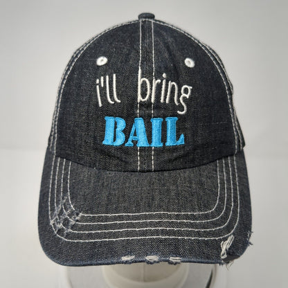 I'll Bring Bail Strapback Trucker Hat Black OS Adjustable Mesh Back Distressed
