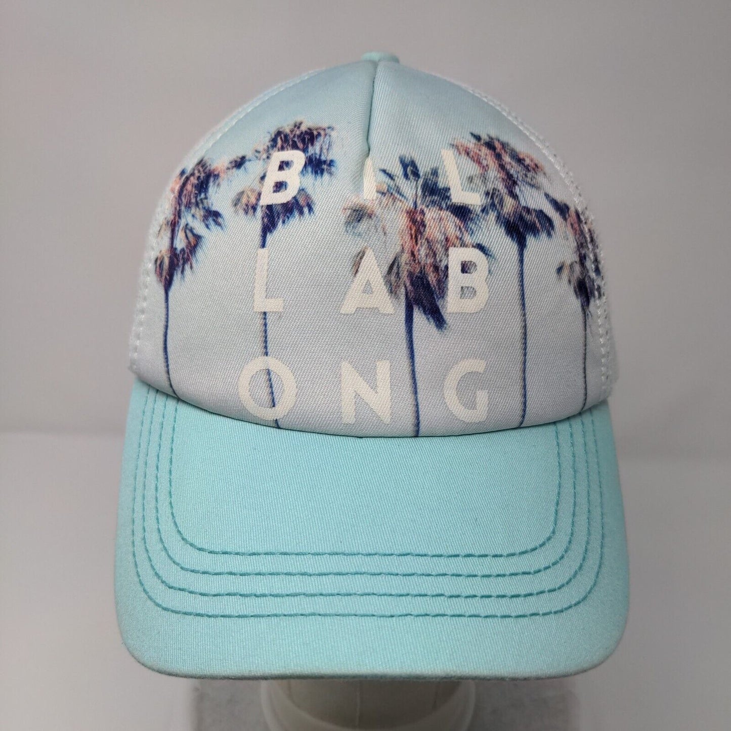 Billabong Snapback Trucker Hat Blue OSFA Adjustable Palm Print Mesh Back