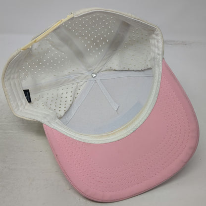 Waggle Chunky Golf 5 Panel White Pink Hat OSFM Laser Cut Floral Patch Snapback