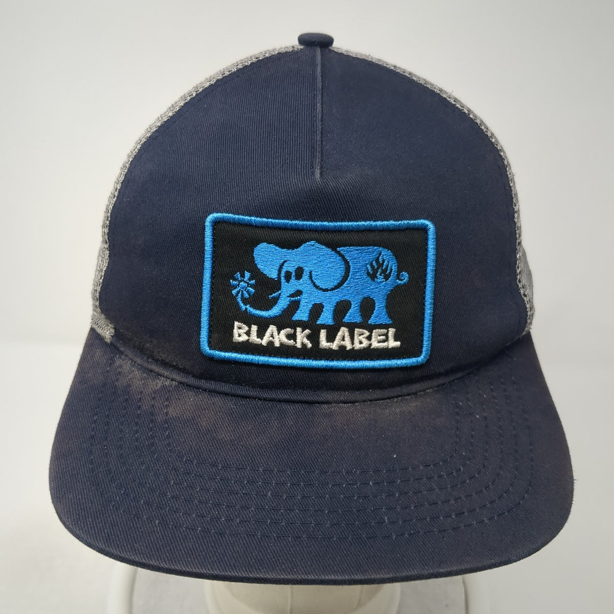 Black Label Snapback Mesh Back Trucker Hat Embroidered Logo Elephant Logo Blue