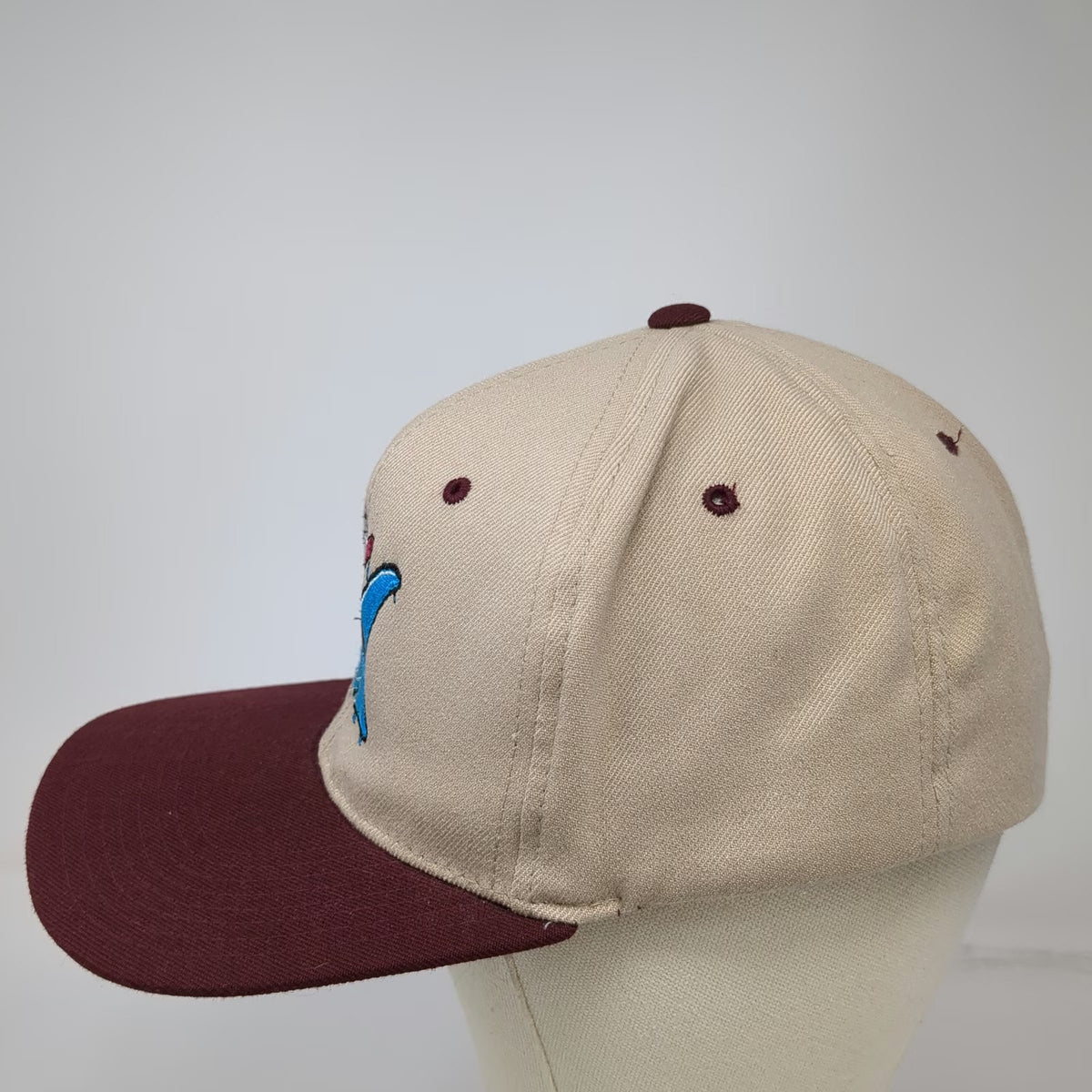 Flexfit Baseball Cap Beige Red One Size Mascot Logo Contrast Brim Sports Hat