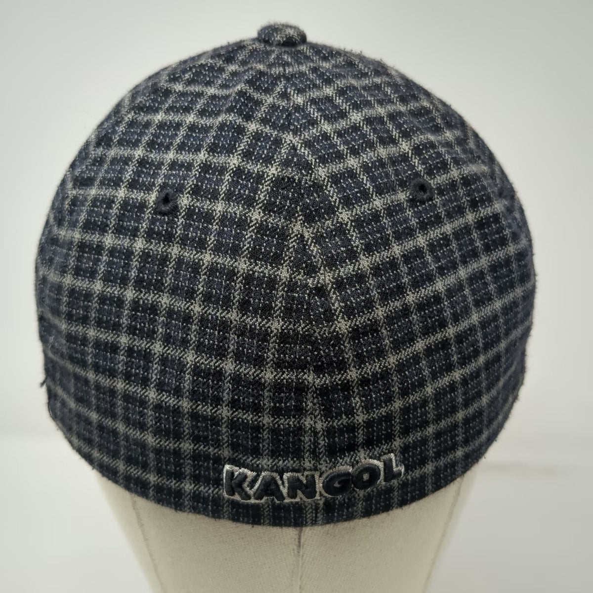 Kangol Baseball Cap Blue Gray White XL Flexfit Mini Plaid Kangaroo Logo Hat