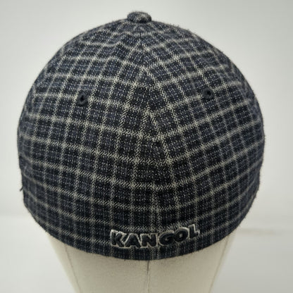 Kangol Baseball Cap Blue Gray White XL Flexfit Mini Plaid Kangaroo Logo Hat