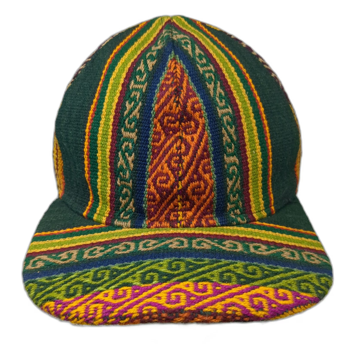 Green Baseball Cap One Size Woven Tribal Geometric Ethnic Pattern Strapback Hat