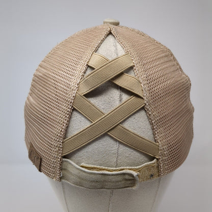 C.C Ponyback Strapback Trucker Hat Tan One Size Adjustable Blank Distressed