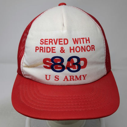 Vernon Trucker Hat Red One Size US Army Served Pride Honor Snapback Mesh Graphic