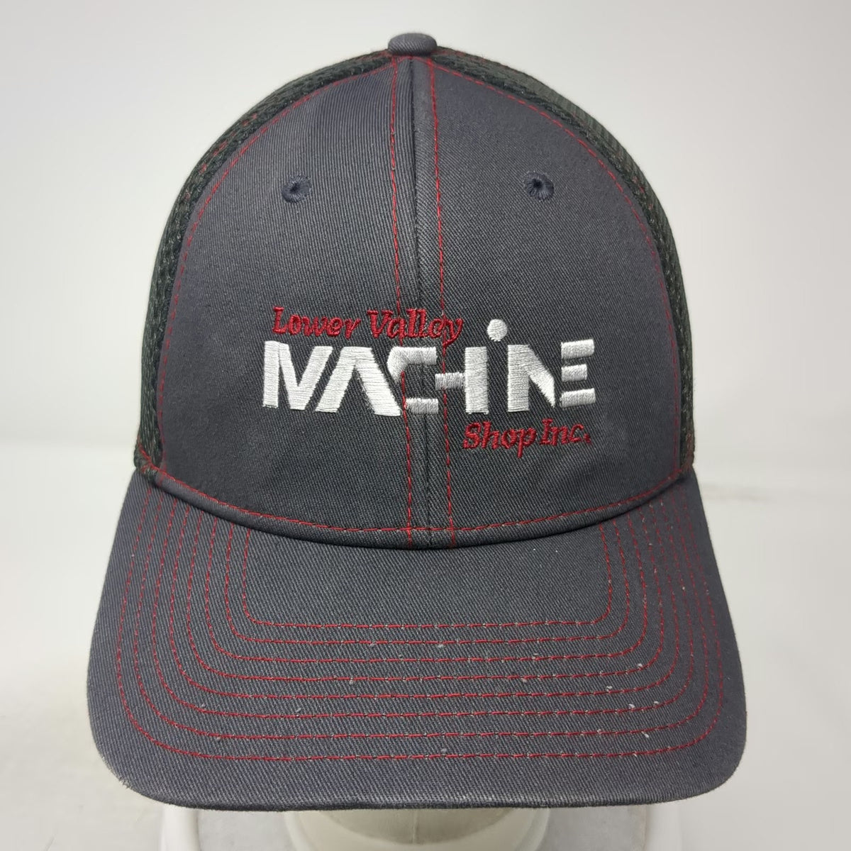 New Era Gray Baseball Cap M Lower Valley Machine Shop Mesh Stretch 39THIRTY Hat