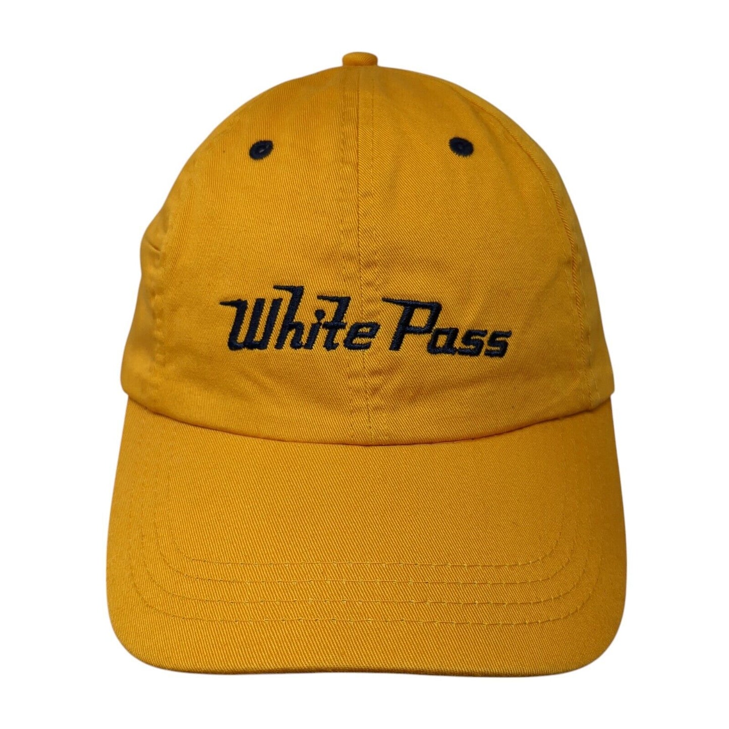 White Pass Strapback Hat Yellow One Size Adjustable Embroidered 6 Panel Cotton