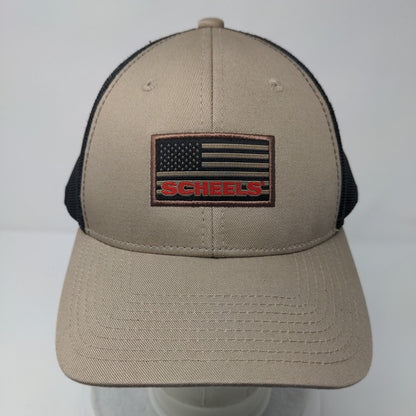 Scheels American Flag Snapback Trucker Hat Tan OSFM Mesh Back 6 Panel