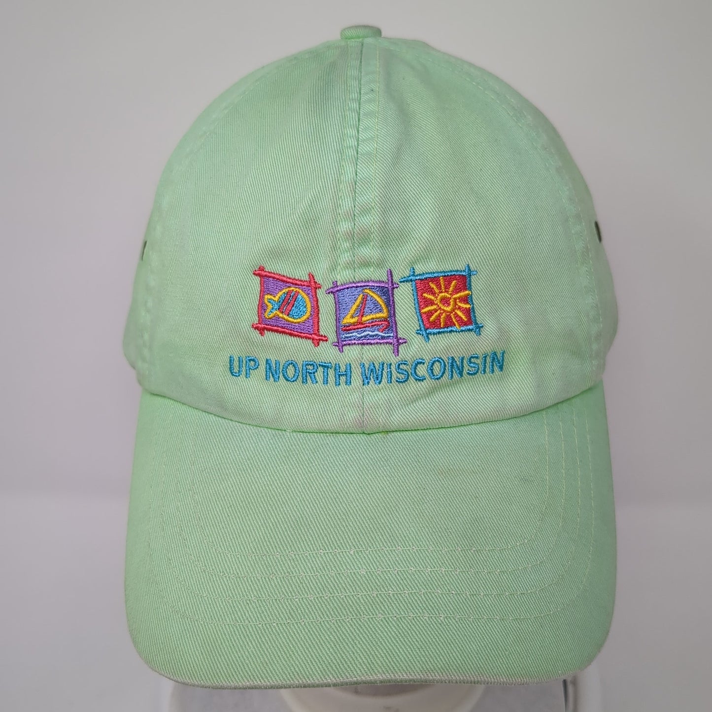 Up North Wisconsin Strapback Baseball Cap Green One Size Adjustable Embroidered