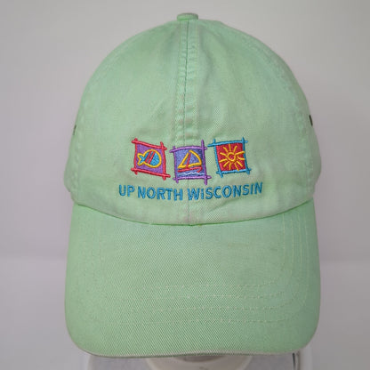 Up North Wisconsin Strapback Baseball Cap Green One Size Adjustable Embroidered