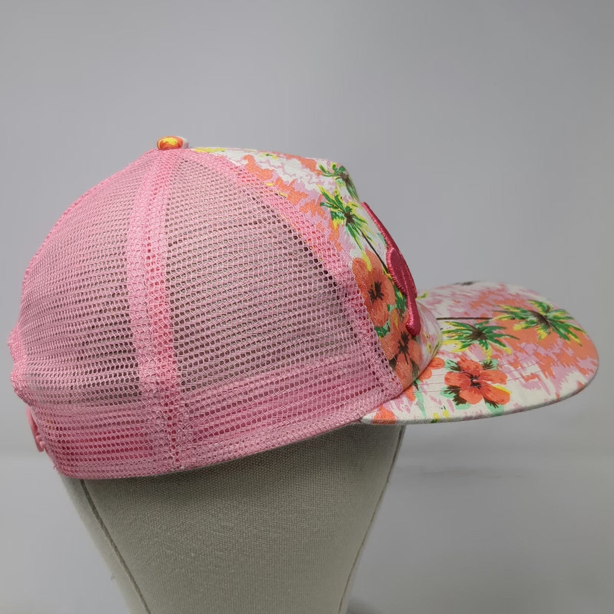 Pink Aloha Trucker Hat One Size Tropical Palm Tree Hibiscus Flower Mesh Snapback