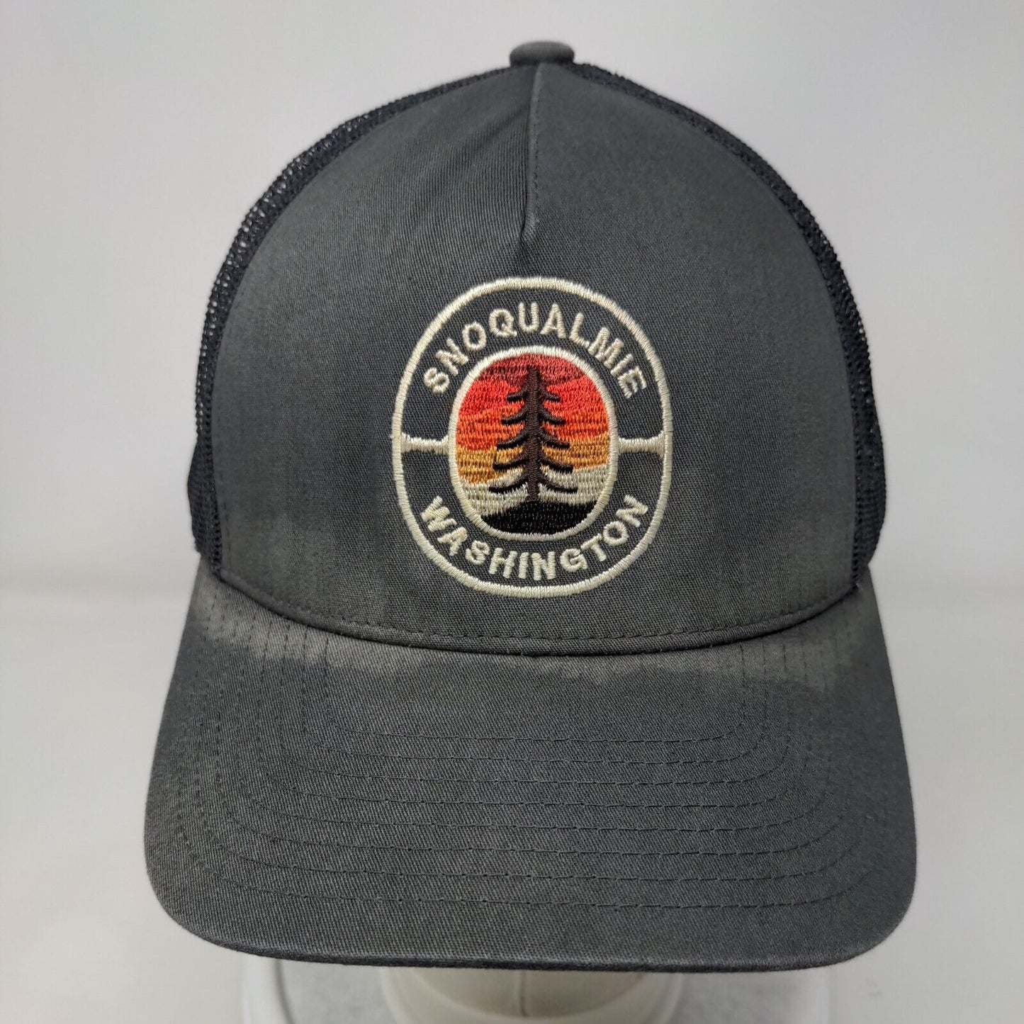 Snoqualmie Wahington Snapback Trucker Hat Gray OS Mesh Back The Classics Yupoong