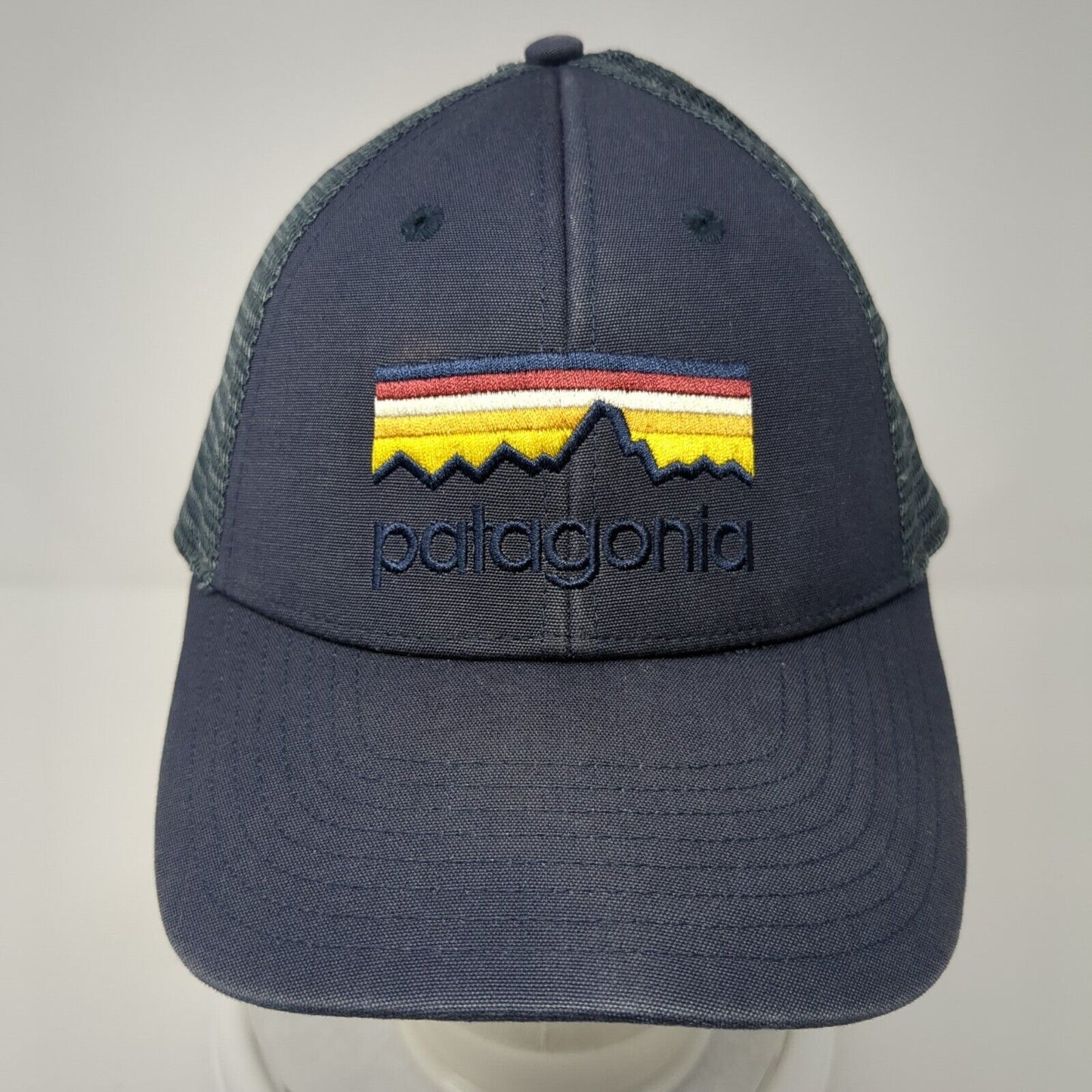 Patagonia Line Logo Snapback Trucker Hat Blue One Size Mesh Back Embroidered