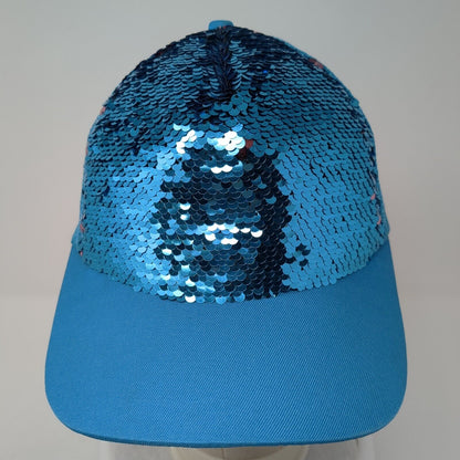 Sequin Sparkly Snapback Trucker Hat Blue One Size Adjustable Mesh Back
