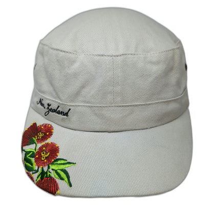 Derek of New Zealand Army Cap Beige One Size Floral Embroidery Strapback Hat