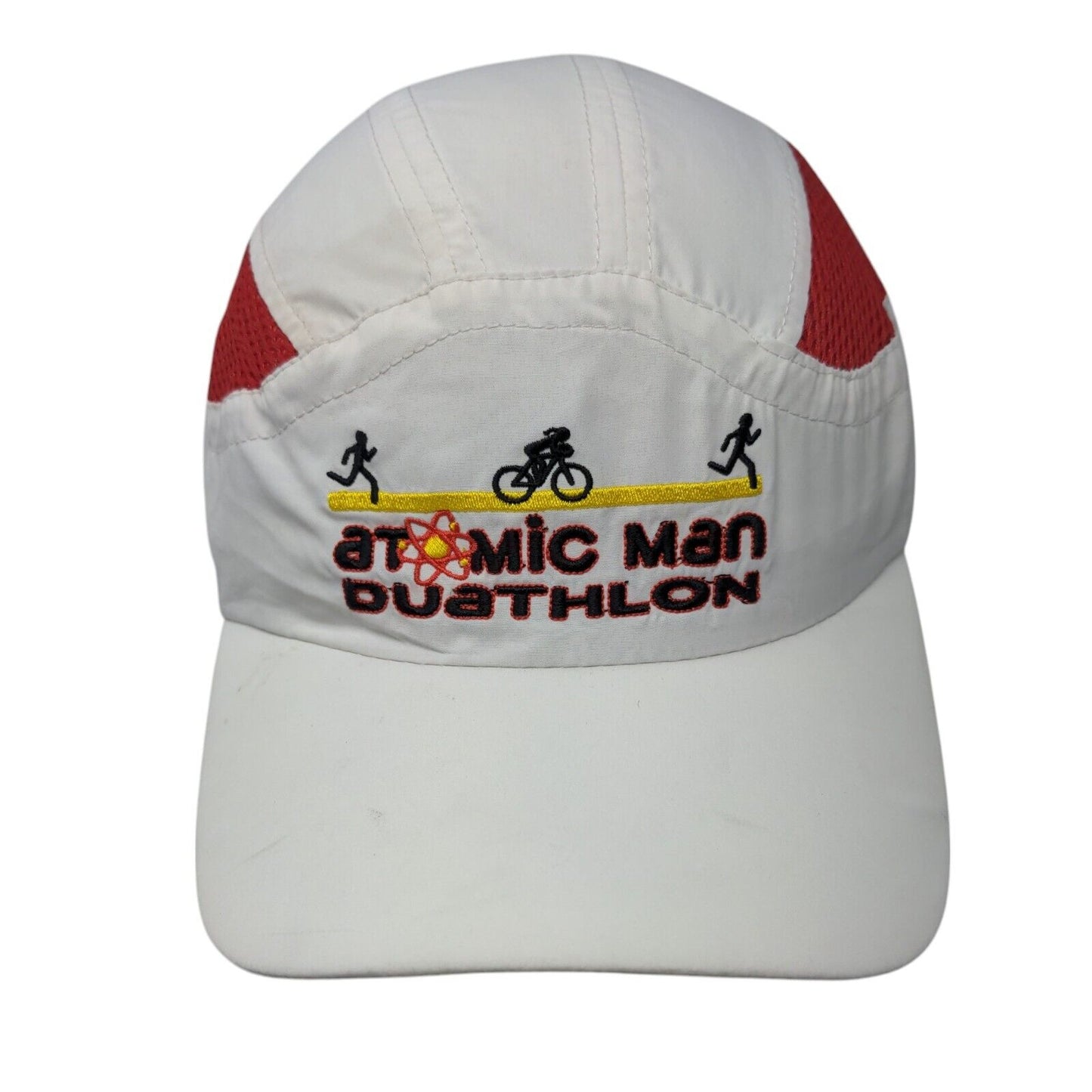 Atomic Man Duathlon Strapback Hat White OSFA Racetrackers Run-Dri