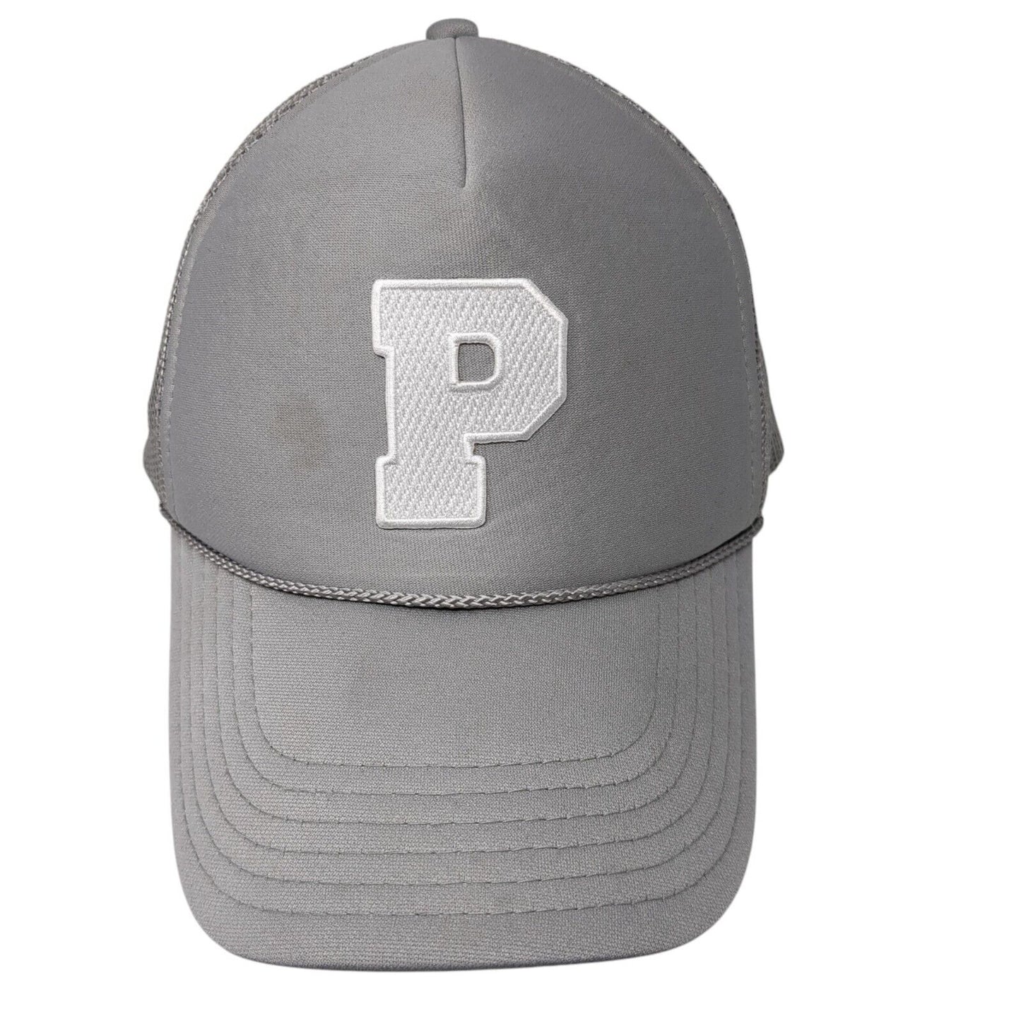 Letter P Snapback Trucker Hat Gray OS Adjustable Embroidered Mesh Back Rope Otto