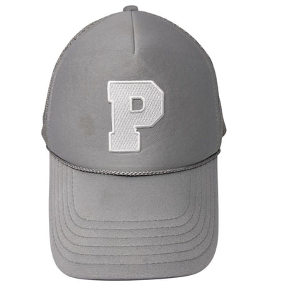 Letter P Snapback Trucker Hat Gray OS Adjustable Embroidered Mesh Back Rope Otto