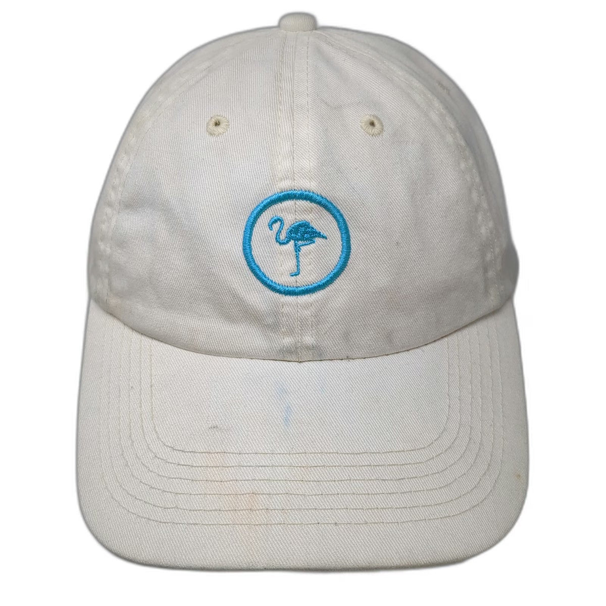 LTRMN Baseball Cap White One Size Leather Strapback Embroidered Flamingo Hat