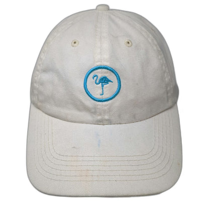 LTRMN Baseball Cap White One Size Leather Strapback Embroidered Flamingo Hat