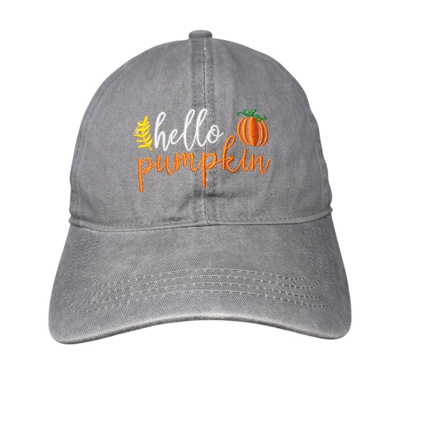 Hello Pumpkin Slideback Hat Gray One Size Adjustable Embroidered David And Young