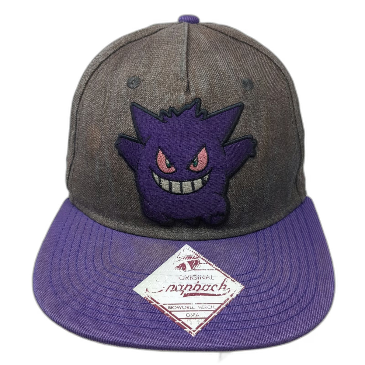 Pokemon Gengar Gray 5 Panel Hat One Size Purple Snapback Character Graphic