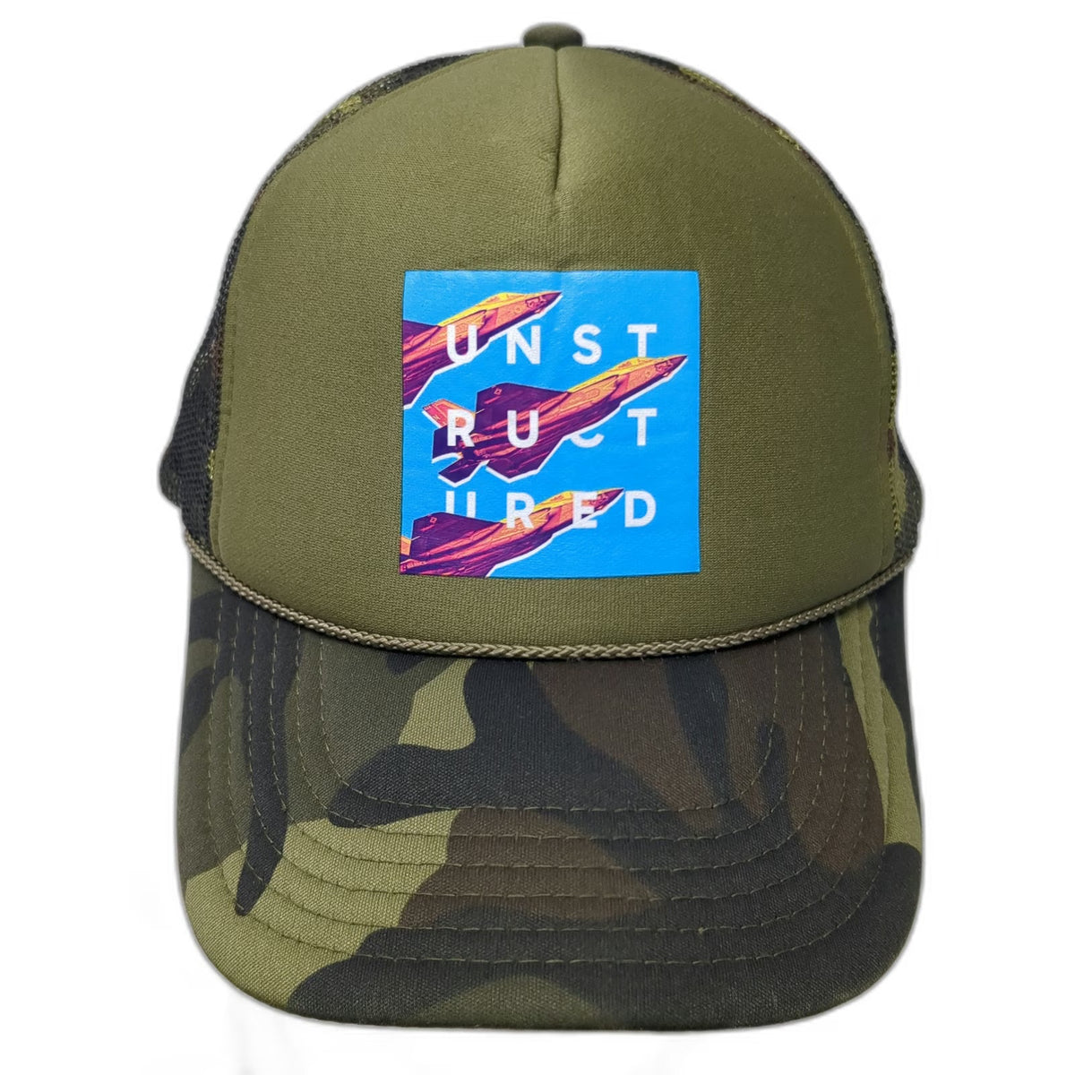 Otto Trucker Hat Green One Size Camo Mesh Snapback Fighter Jet Patch Rope