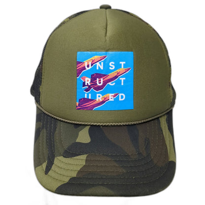Otto Trucker Hat Green One Size Camo Mesh Snapback Fighter Jet Patch Rope