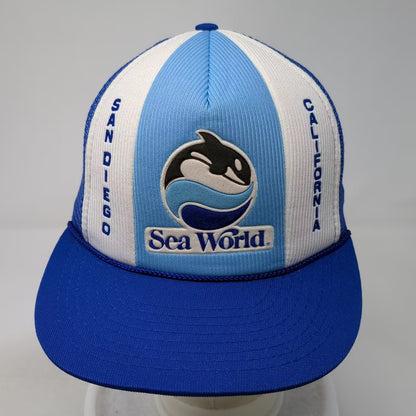 SeaWorld San Diego California Orca Whale Embroidered Blue Trucker Hat One Size