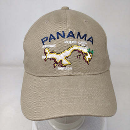 Panama Map Strapback Hat Tan One Size Adjustable Embroidered 6 Panel Unicrese