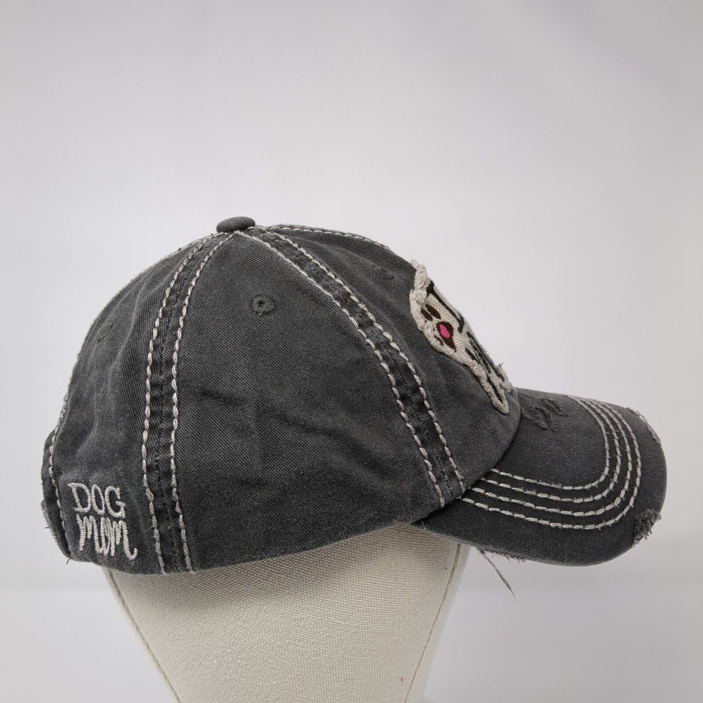 Dog Mom Strapback Hat Gray OS Adjustable Embroidered Distressed KB ETHOS Vintage