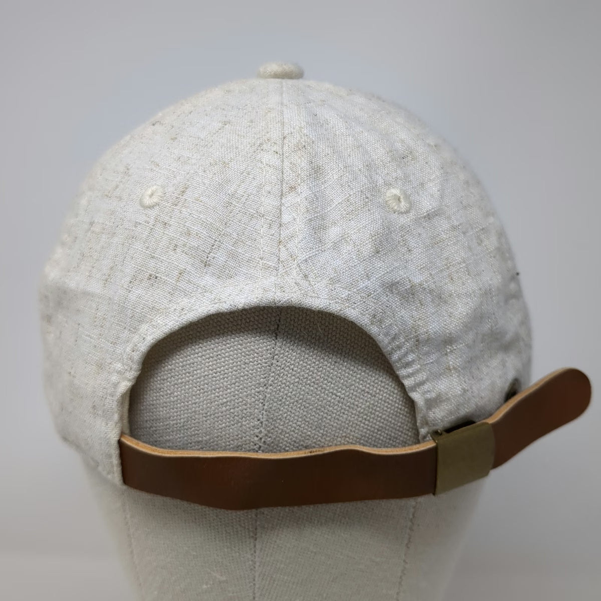 Baseball Cap Beige One Size Linen Blend Leather Strapback Hat Plain Textured
