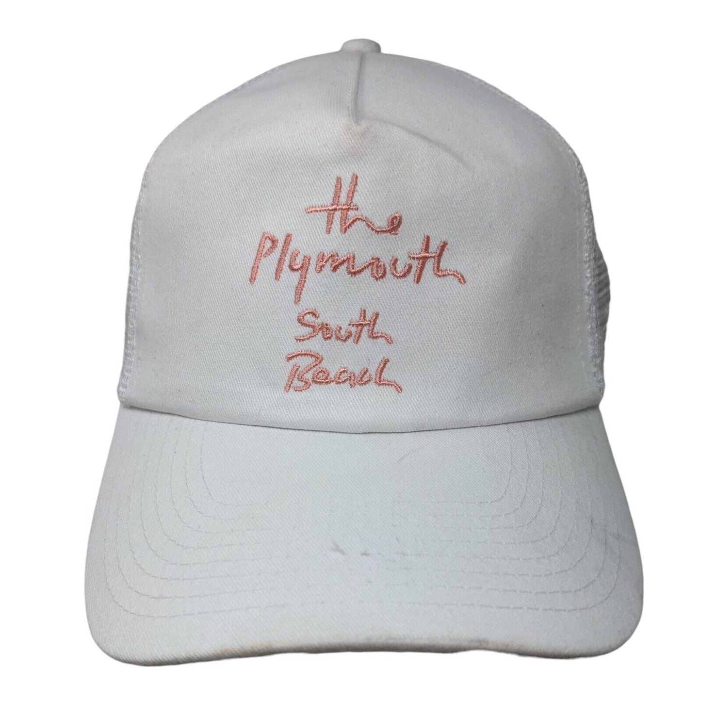 The Plymouth South Beach Snapback Trucker Hat White One Size Mesh Back