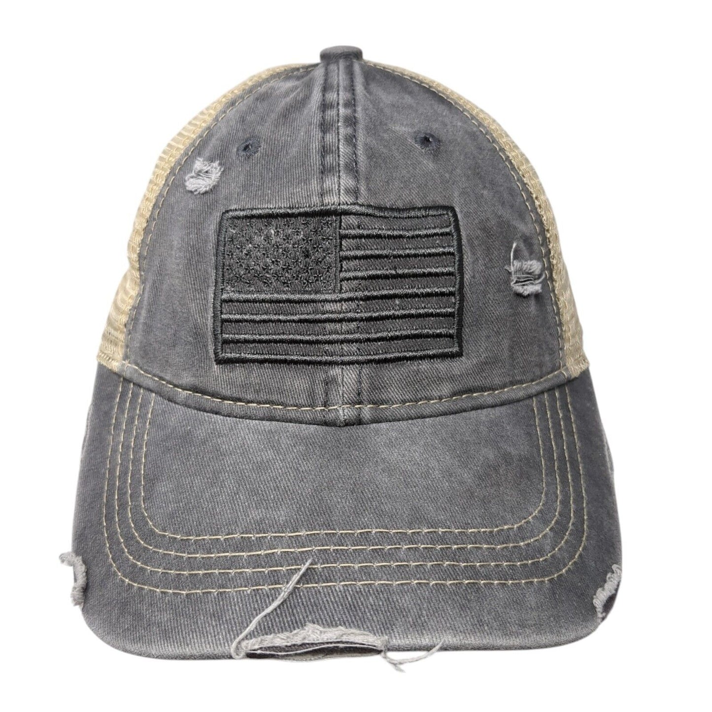 C.C Exclusives Strapback Trucker Hat Gray One Size Ponytail USA Flag