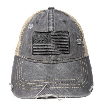 C.C Exclusives Strapback Trucker Hat Gray One Size Ponytail USA Flag