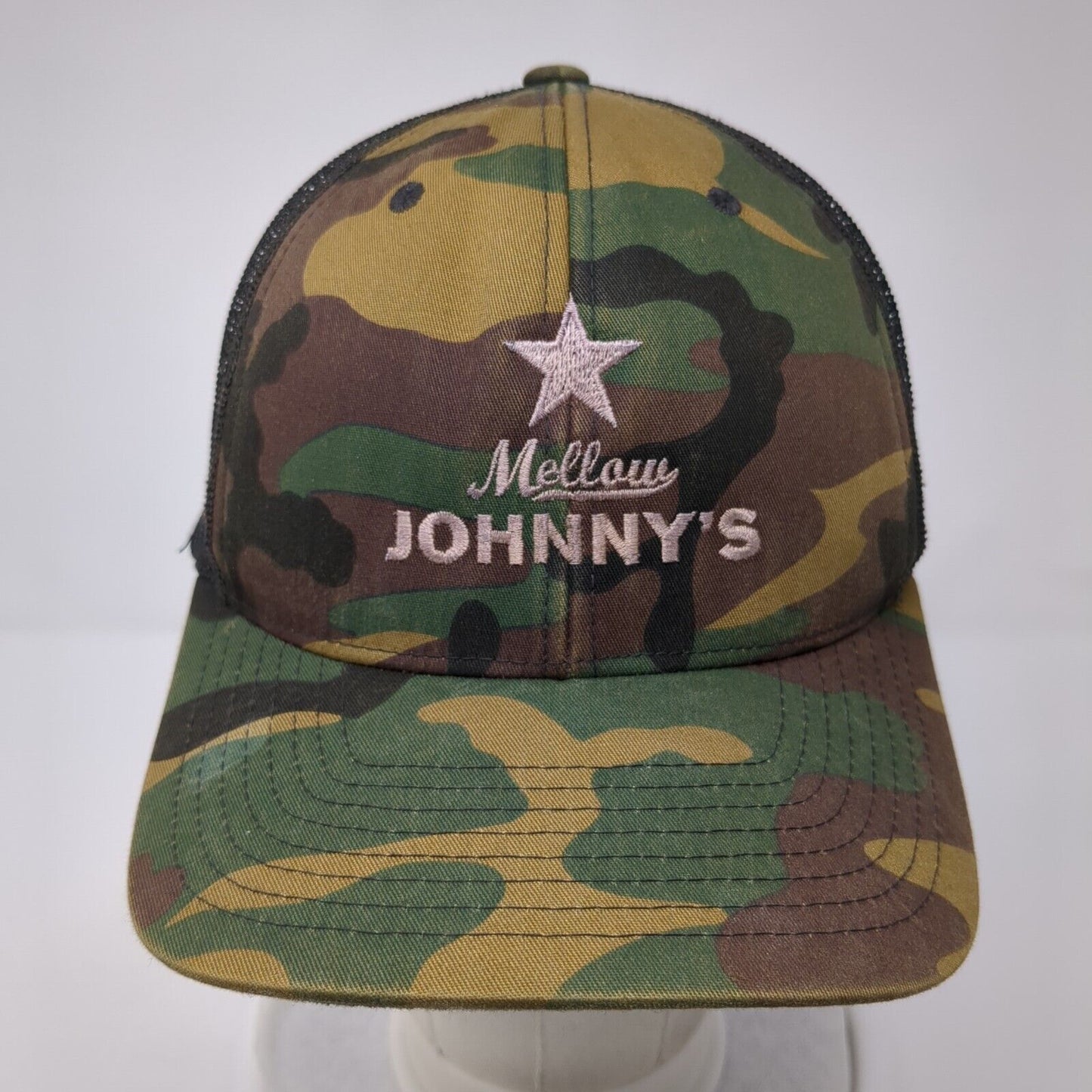 Mellow Johnny's Snapback Trucker Hat Camo One Size Mesh Back Yupoong