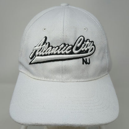 White Atlantic City NJ One Size Baseball Cap Hat Embroidered Adjustable Strap