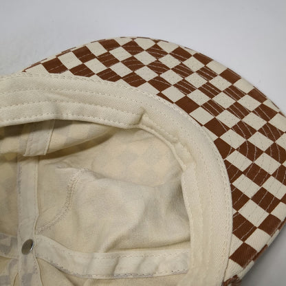 Ascot + Hart Anthropologie 5 Panel Brown Red Heart Checkerboard Hat Strapback